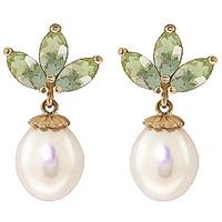 Pearl and Green Amethyst Petal Drop Earrings 9.5ctw in 9ct Gold