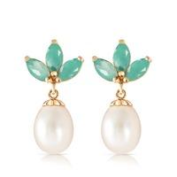 Pearl and Emerald Petal Drop Earrings 9.5ctw in 9ct Gold