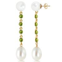 Pearl and Peridot by the Yard Drop Earrings 11.0ctw in 9ct Gold