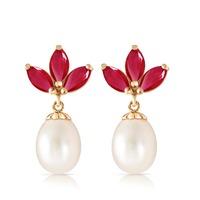 pearl and ruby petal drop earrings 95ctw in 9ct gold