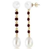 Pearl and Garnet by the Yard Drop Earrings 11.0ctw in 9ct Gold