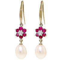 pearl diamond and ruby daisy chain drop earrings 895ctw in 9ct gold