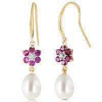 Pearl, Diamond and Amethyst Daisy Chain Drop Earrings 8.95ctw in 9ct Gold