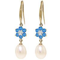 pearl diamond and blue topaz daisy chain drop earrings 895ctw in 9ct g ...