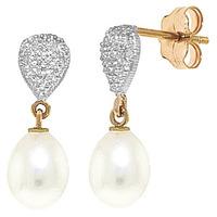 Pearl and Diamond Droplet Earrings 8.0ctw in 9ct Gold