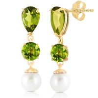 Peridot and Pearl Droplet Earrings 10.5ctw in 9ct Gold