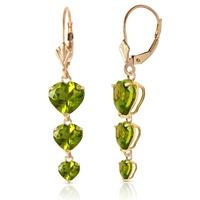 Peridot Triple Heart Drop Earrings 6.0ctw in 9ct Gold