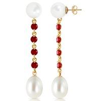 Pearl and Ruby by the Yard Drop Earrings 11.0ctw in 9ct Gold