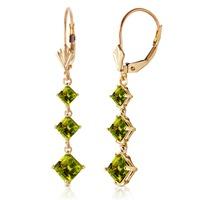 Peridot Three Stone Drop Earrings 4.79ctw in 9ct Gold