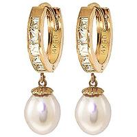 Pearl and White Topaz Huggie Earrings 9.3ctw in 9ct Gold