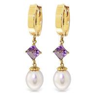 Pearl and Amethyst Droplet Huggie Earrings 9.5ctw in 9ct Gold