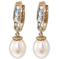 Pearl and Aquamarine Huggie Earrings 9.3ctw in 9ct Gold