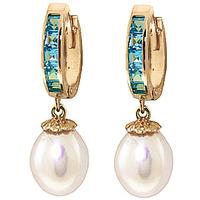 Pearl and Blue Topaz Huggie Earrings 9.3ctw in 9ct Gold