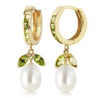 Peridot and Pearl Dewdrop Huggie Earrings 10.3ctw in 9ct Gold