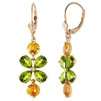 Peridot and Citrine Blossom Drop Earrings 5.32ctw in 9ct Gold