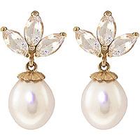 Pearl and White Topaz Petal Drop Earrings 9.5ctw in 9ct Gold