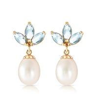 pearl and aquamarine petal drop earrings 95ctw in 9ct gold