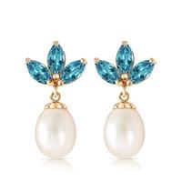 Pearl and Blue Topaz Petal Drop Earrings 9.5ctw in 9ct Gold