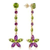 Peridot and Amethyst Daisy Chain Drop Earrings 4.8ctw in 9ct Gold