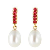 Pearl and Ruby Stud Earrings 8.4ctw in 9ct Gold