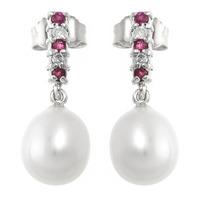 Pearl, Ruby and Diamond Stud Earrings 8.24ctw in 9ct White Gold