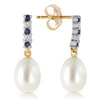 Pearl, Sapphire and Diamond Stud Earrings 8.24ctw in 9ct Gold