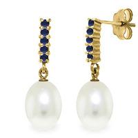 Pearl and Sapphire Stud Earrings 8.4ctw in 9ct Gold