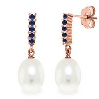 Pearl and Sapphire Stud Earrings 8.4ctw in 9ct Rose Gold