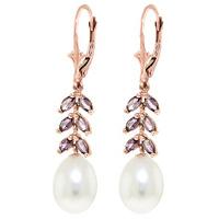 Pearl and Amethyst Drop Earrings 9.2ctw in 9ct Rose Gold