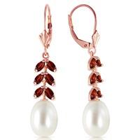 Pearl and Garnet Drop Earrings 9.2ctw in 9ct Rose Gold