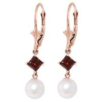 Pearl and Garnet Drop Earrings 5.0ctw in 9ct Rose Gold