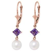 pearl and amethyst drop earrings 50ctw in 9ct rose gold