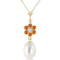 Pearl, Citrine and Diamond Daisy Pendant Necklace 4.5ctw in 9ct Gold