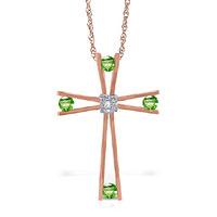 Peridot and Diamond Cross Pendant Necklace 0.4ctw in 9ct Rose Gold