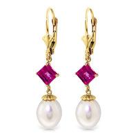 Pearl and Pink Topaz Droplet Earrings 9.5ctw in 9ct Gold