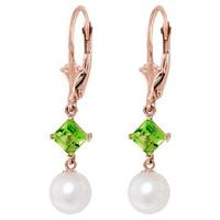 pearl and peridot drop earrings 50ctw in 9ct rose gold