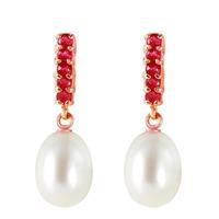 Pearl and Ruby Stud Earrings 8.4ctw in 9ct Rose Gold