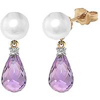 pearl diamond and amethyst stud earrings 65ctw in 9ct gold