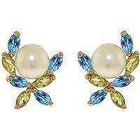 Pearl, Peridot and Blue Topaz Ivy Stud Earrings 3.25ctw in 9ct Gold