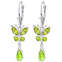 Peridot Butterfly Drop Earrings 2.74ctw in 9ct White Gold