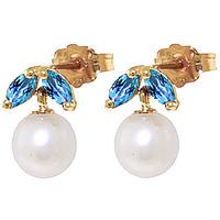 Pearl and Blue Topaz Snowdrop Stud Earrings 4.4ctw in 9ct Gold