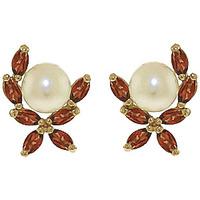 pearl and garnet ivy stud earrings 325ctw in 9ct gold