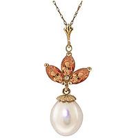 Pearl and Citrine Petal Pendant Necklace 4.75ctw in 9ct Gold