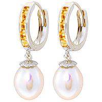 Pearl and Citrine Huggie Earrings 9.3ctw in 9ct White Gold