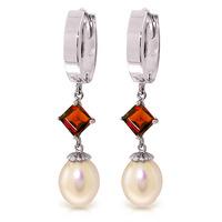 pearl and garnet droplet huggie earrings 95ctw in 9ct white gold