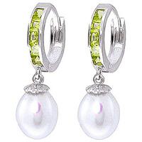 Pearl and Peridot Huggie Earrings 9.3ctw in 9ct White Gold