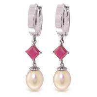 pearl and ruby droplet huggie earrings 95ctw in 9ct white gold