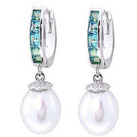 pearl and blue topaz huggie earrings 93ctw in 9ct white gold