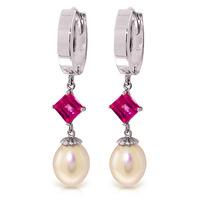 Pearl and Pink Topaz Droplet Huggie Earrings 9.5ctw in 9ct White Gold