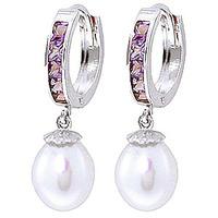 pearl and amethyst huggie earrings 93ctw in 9ct white gold